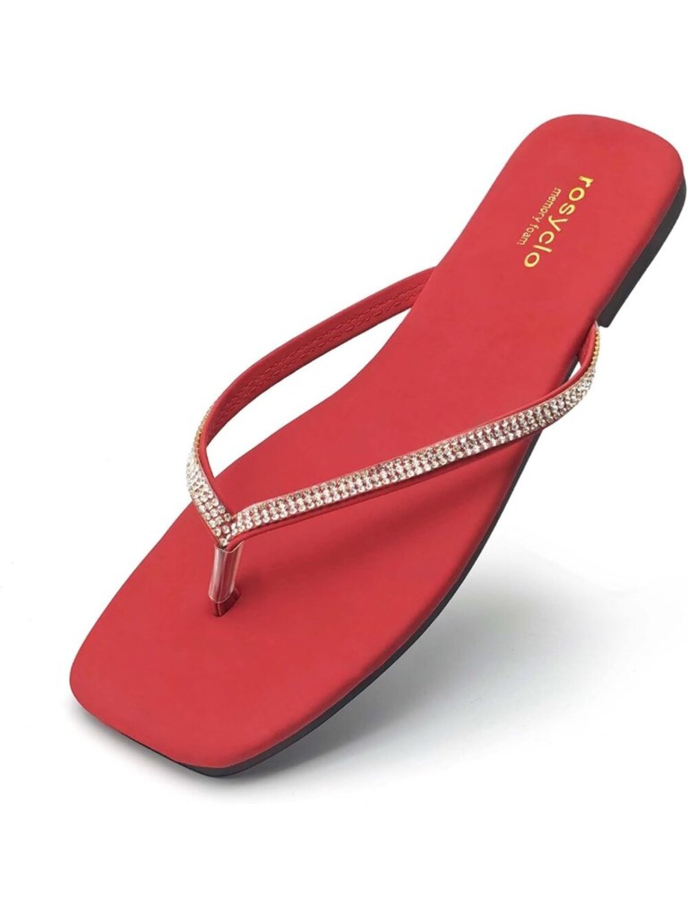 Sparkly Rhinestone Flip Flops for Women | Dressy Square Toe Thong Sandals